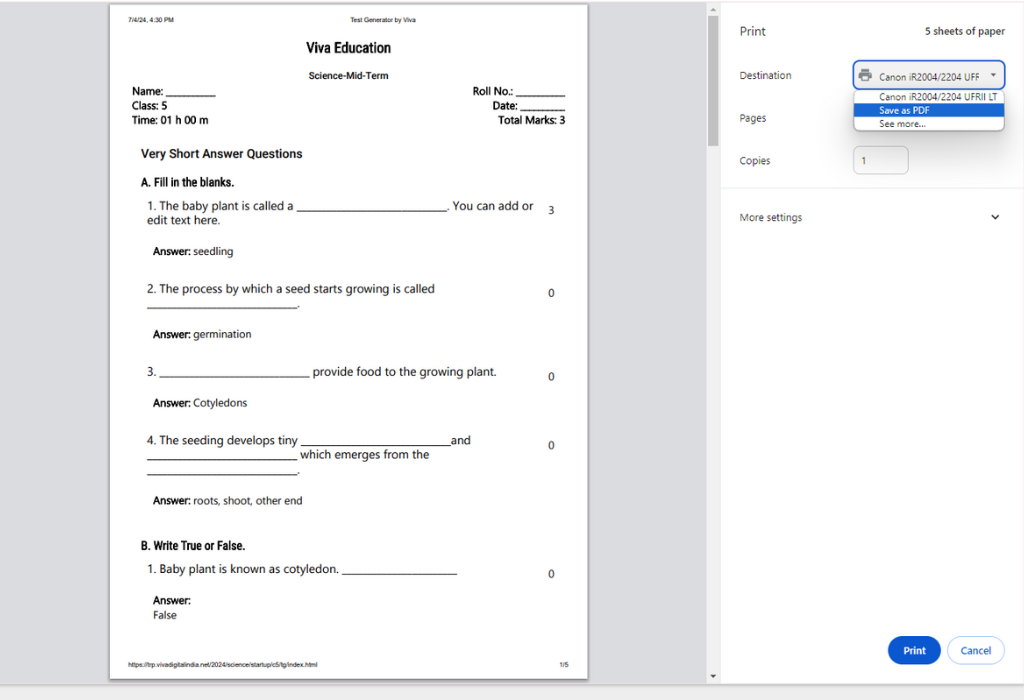 Steps for using Viva Education Test Generator 